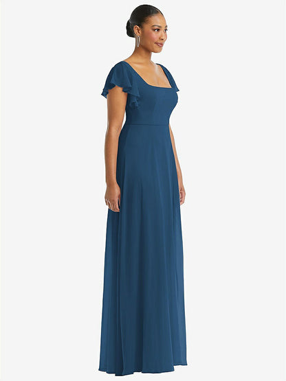 【NEW】【STYLE: 1568】フラッター 袖 スクープ オープンバック シフォン マキシ ドレス【COLOR: Dusk Blue】【SIZE: 00-30W】