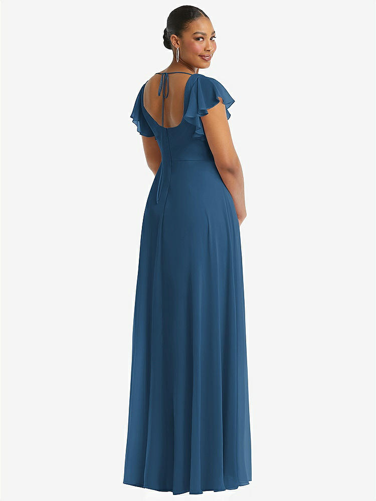 【NEW】【STYLE: 1568】フラッター 袖 スクープ オープンバック シフォン マキシ ドレス【COLOR: Dusk Blue】【SIZE: 00-30W】