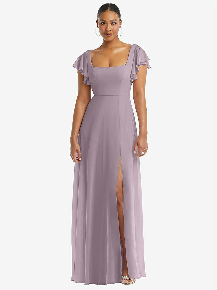 【NEW】【STYLE: 1568】フラッター 袖 スクープ オープンバック シフォン マキシ ドレス【COLOR: Lilac Dusk】【SIZE: 00-30W】