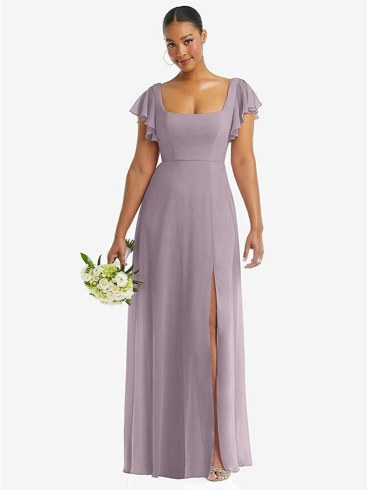 【NEW】【STYLE: 1568】フラッター 袖 スクープ オープンバック シフォン マキシ ドレス【COLOR: Lilac Dusk】【SIZE: 00-30W】