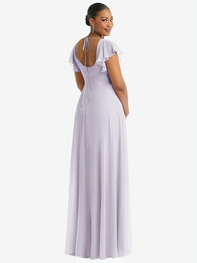 【NEW】【STYLE: 1568】フラッター 袖 スクープ オープンバック シフォン マキシ ドレス【COLOR: Moondance】【SIZE: 00-30W】