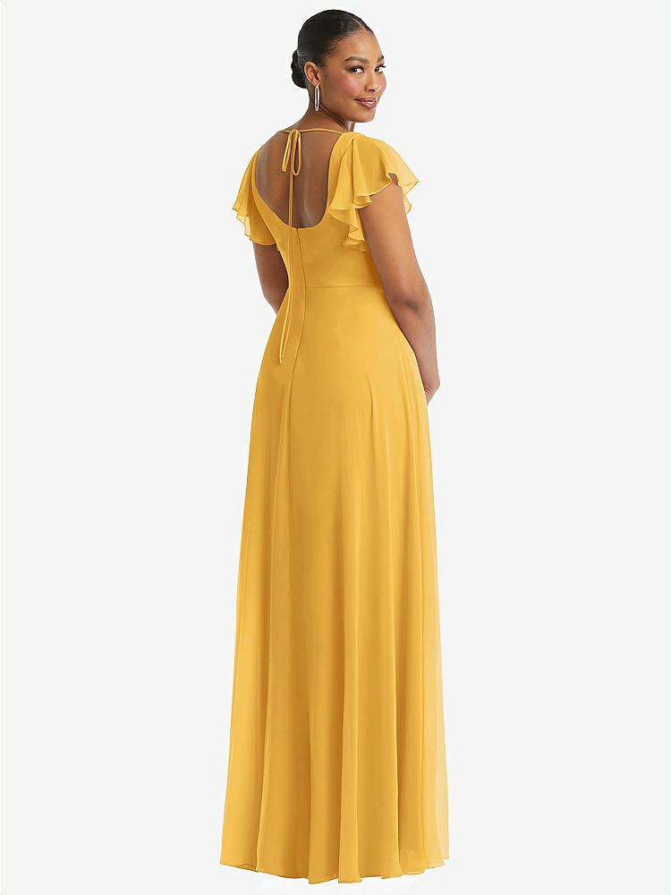 【NEW】【STYLE: 1568】フラッター 袖 スクープ オープンバック シフォン マキシ ドレス【COLOR: NYC Yellow】【SIZE: 00-30W】