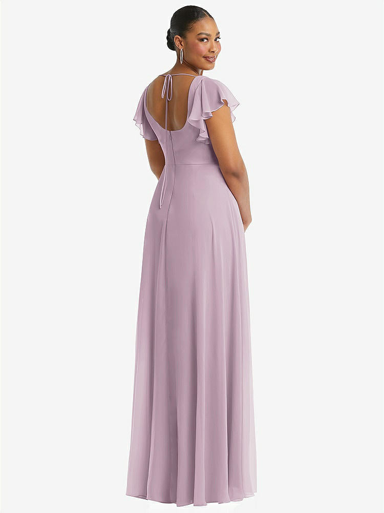 【NEW】【STYLE: 1568】フラッター 袖 スクープ オープンバック シフォン マキシ ドレス【COLOR: Suede Rose】【SIZE: 00-30W】