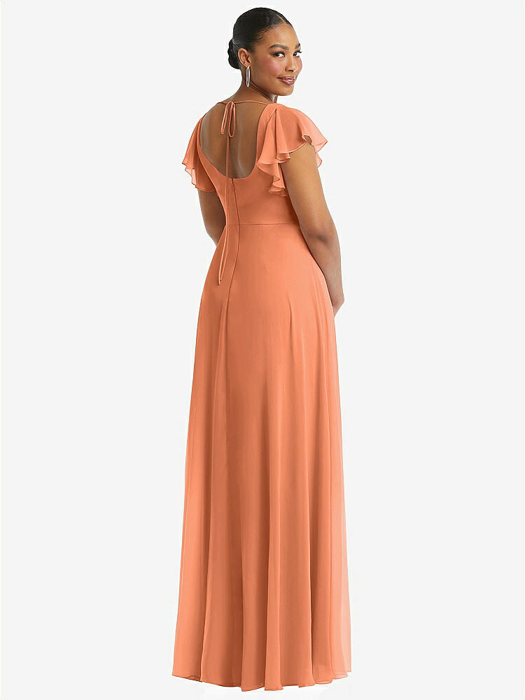 【STYLE: 1568】Flutter Sleeve Scoop Open-Back Chiffon Maxi Dress【COLOR: Sweet Melon】