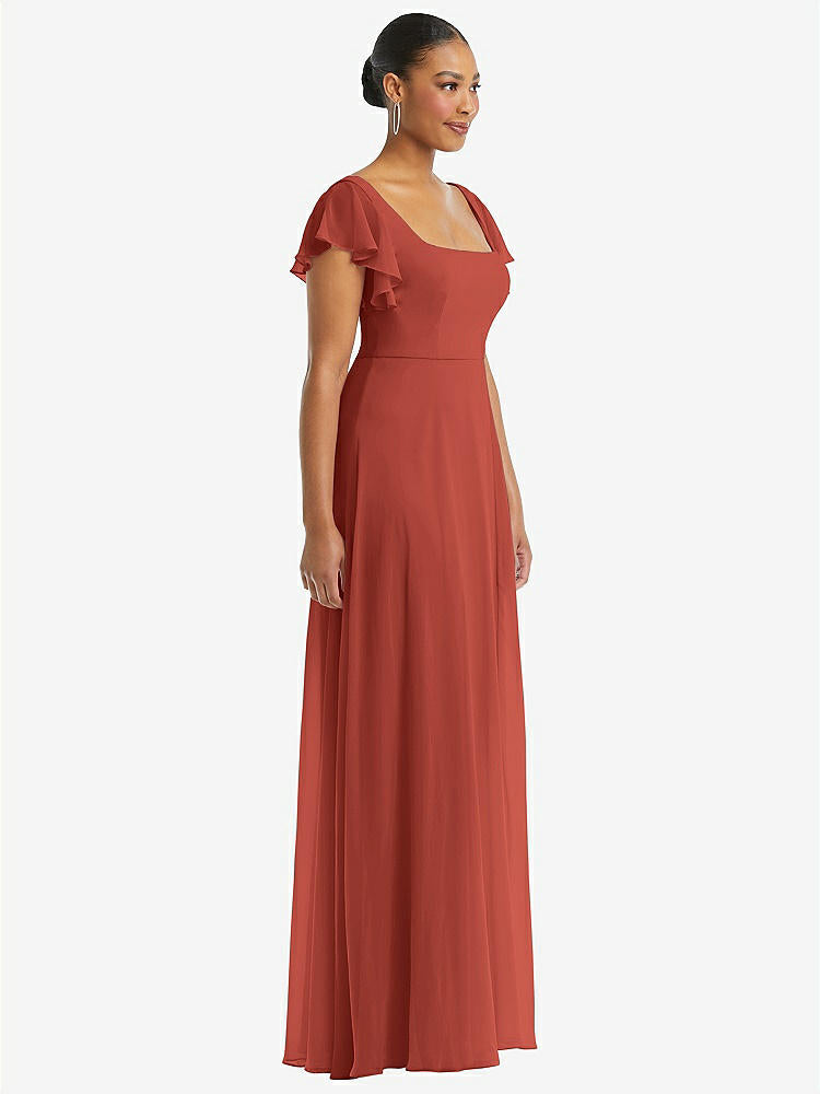 【STYLE: 1568】Flutter Sleeve Scoop Open-Back Chiffon Maxi Dress【COLOR: Amber Sunset】