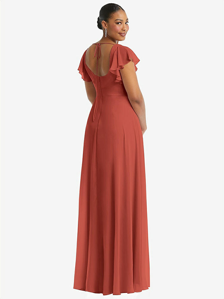 【STYLE: 1568】Flutter Sleeve Scoop Open-Back Chiffon Maxi Dress【COLOR: Amber Sunset】