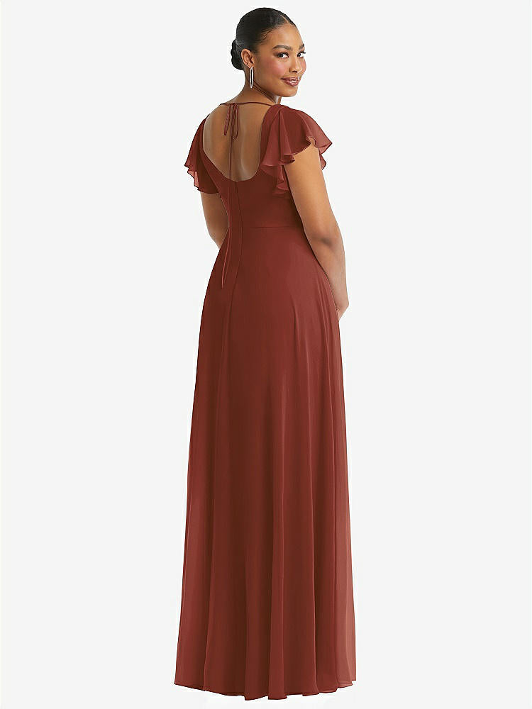 【STYLE: 1568】Flutter Sleeve Scoop Open-Back Chiffon Maxi Dress【COLOR: Auburn Moon】