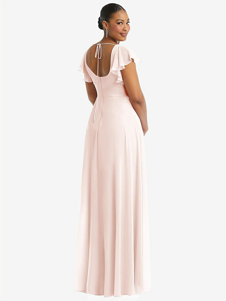【NEW】【STYLE: 1568】フラッター 袖 スクープ オープンバック シフォン マキシ ドレス【COLOR: Blush】【SIZE: 00-30W】