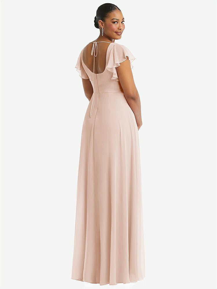【NEW】【STYLE: 1568】フラッター 袖 スクープ オープンバック シフォン マキシ ドレス【COLOR: Cameo】【SIZE: 00-30W】