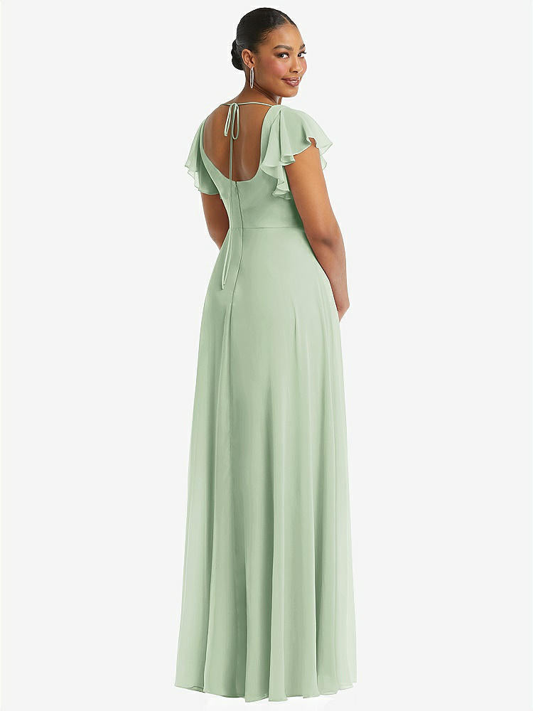 【STYLE: 1568】Flutter Sleeve Scoop Open-Back Chiffon Maxi Dress【COLOR: Celadon】