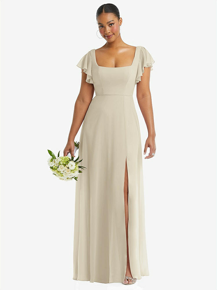 【NEW】【STYLE: 1568】フラッター 袖 スクープ オープンバック シフォン マキシ ドレス【COLOR: Champagne】【SIZE: 00-30W】
