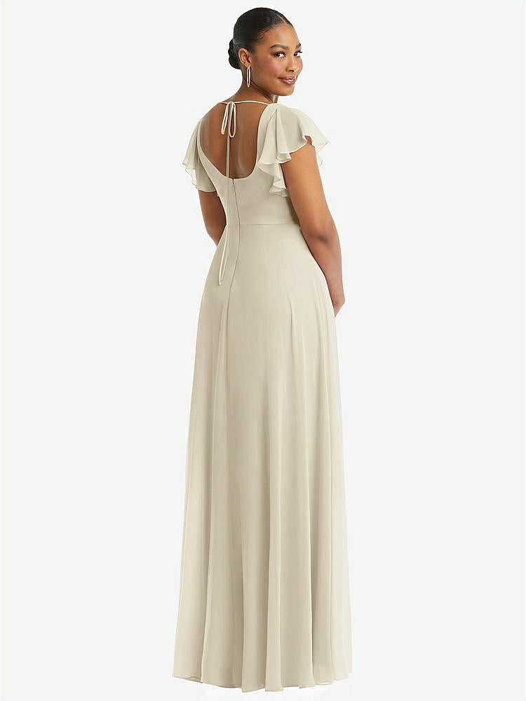 【NEW】【STYLE: 1568】フラッター 袖 スクープ オープンバック シフォン マキシ ドレス【COLOR: Champagne】【SIZE: 00-30W】