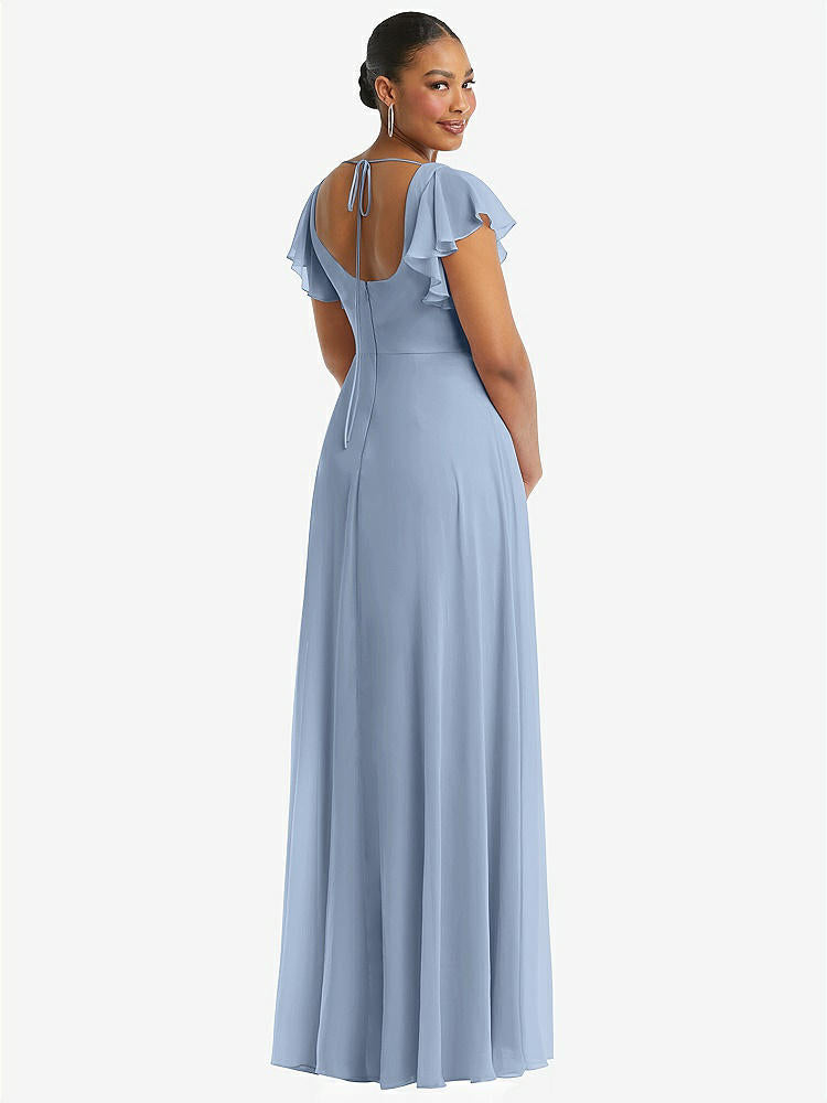 【NEW】【STYLE: 1568】フラッター 袖 スクープ オープンバック シフォン マキシ ドレス【COLOR: Cloudy】【SIZE: 00-30W】