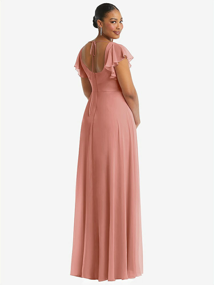 【NEW】【STYLE: 1568】フラッター 袖 スクープ オープンバック シフォン マキシ ドレス【COLOR: Desert Rose】【SIZE: 00-30W】