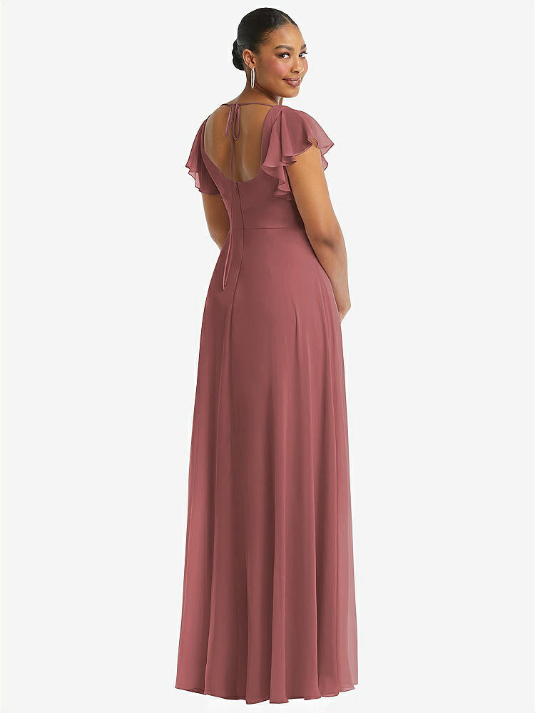 【NEW】【STYLE: 1568】フラッター 袖 スクープ オープンバック シフォン マキシ ドレス【COLOR: English Rose】【SIZE: 00-30W】