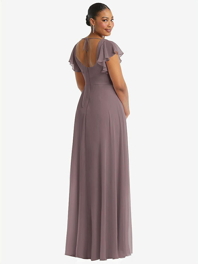 【STYLE: 1568】Flutter Sleeve Scoop Open-Back Chiffon Maxi Dress【COLOR: French Truffle】
