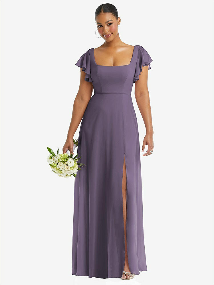 【NEW】【STYLE: 1568】フラッター 袖 スクープ オープンバック シフォン マキシ ドレス【COLOR: Lavender】【SIZE: 00-30W】