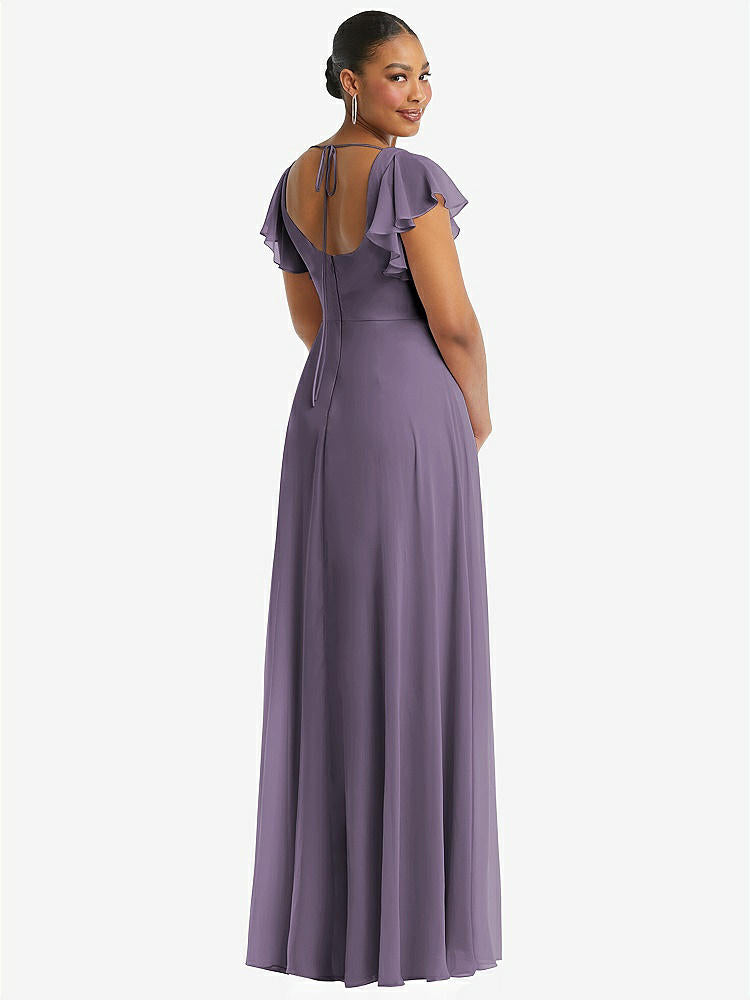 【NEW】【STYLE: 1568】フラッター 袖 スクープ オープンバック シフォン マキシ ドレス【COLOR: Lavender】【SIZE: 00-30W】