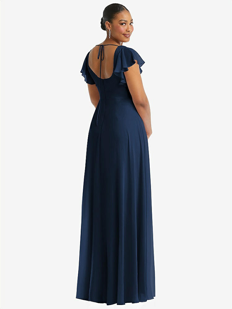 【NEW】【STYLE: 1568】フラッター 袖 スクープ オープンバック シフォン マキシ ドレス【COLOR: Midnight Navy】【SIZE: 00-30W】