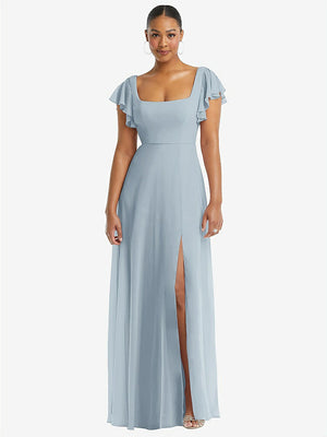 【NEW】【STYLE: 1568】フラッター 袖 スクープ オープンバック シフォン マキシ ドレス【COLOR: Mist】【SIZE: 00-30W】