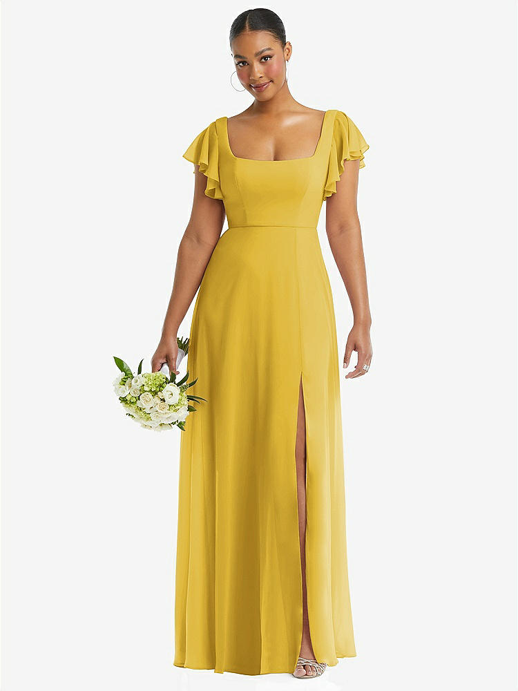 【NEW】【STYLE: 1568】フラッター 袖 スクープ オープンバック シフォン マキシ ドレス【COLOR: Marigold】【SIZE: 00-30W】