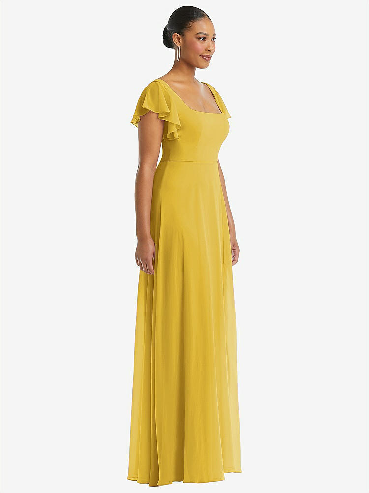 【NEW】【STYLE: 1568】フラッター 袖 スクープ オープンバック シフォン マキシ ドレス【COLOR: Marigold】【SIZE: 00-30W】