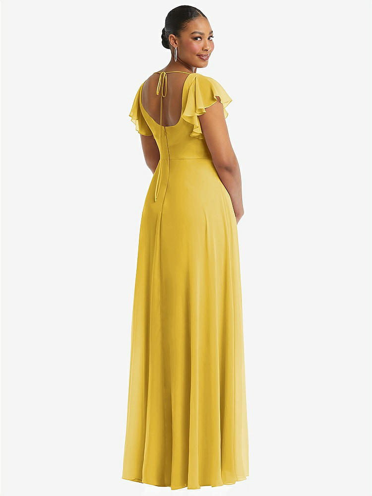 【NEW】【STYLE: 1568】フラッター 袖 スクープ オープンバック シフォン マキシ ドレス【COLOR: Marigold】【SIZE: 00-30W】