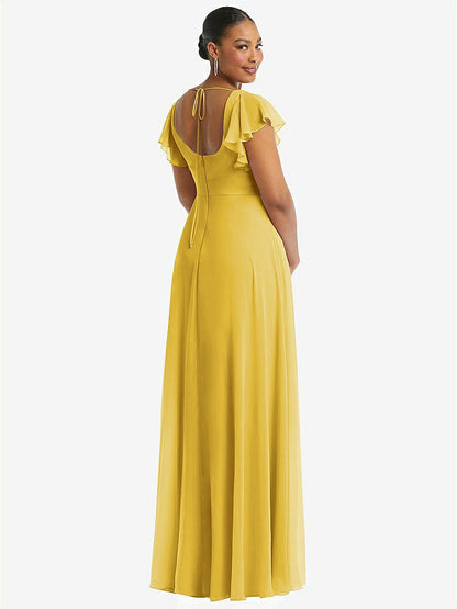 【NEW】【STYLE: 1568】フラッター 袖 スクープ オープンバック シフォン マキシ ドレス【COLOR: Marigold】【SIZE: 00-30W】