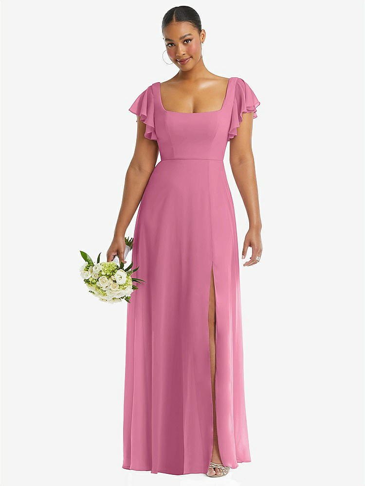 【NEW】【STYLE: 1568】フラッター 袖 スクープ オープンバック シフォン マキシ ドレス【COLOR: Orchid Pink】【SIZE: 00-30W】