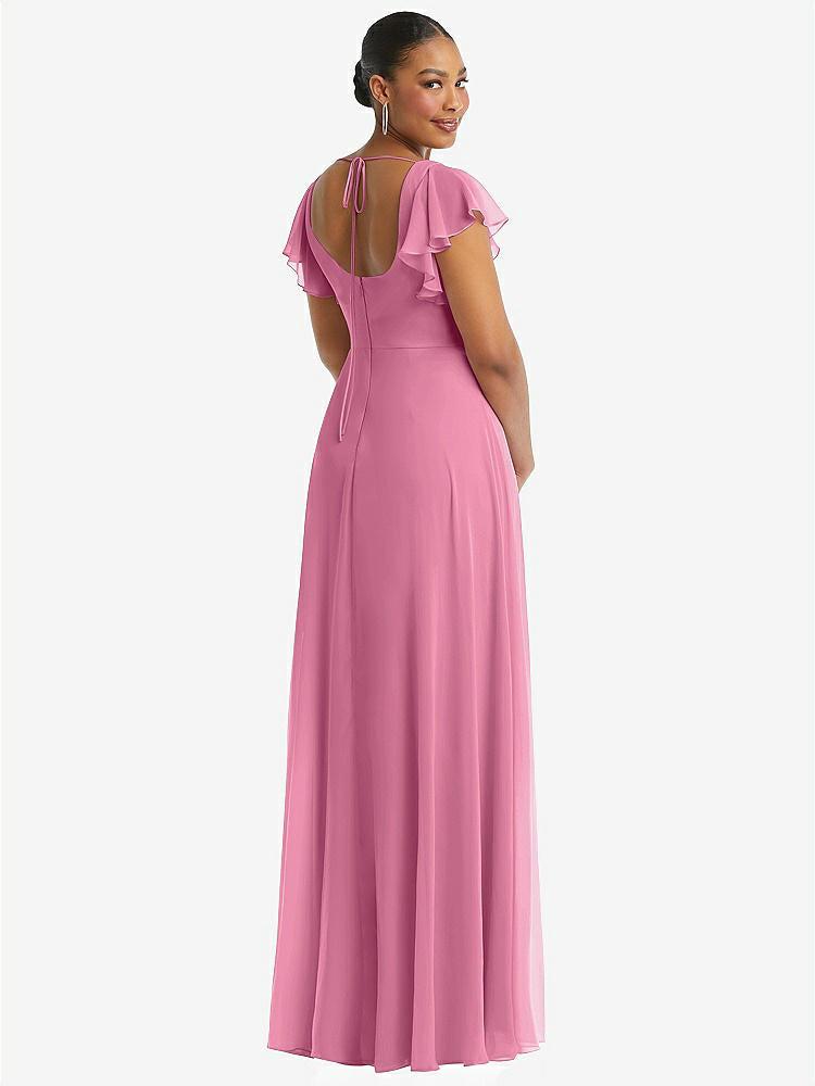 【NEW】【STYLE: 1568】フラッター 袖 スクープ オープンバック シフォン マキシ ドレス【COLOR: Orchid Pink】【SIZE: 00-30W】