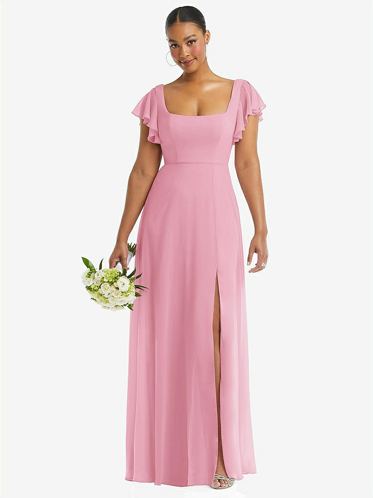 【NEW】【STYLE: 1568】フラッター 袖 スクープ オープンバック シフォン マキシ ドレス【COLOR: Peony Pink】【SIZE: 00-30W】