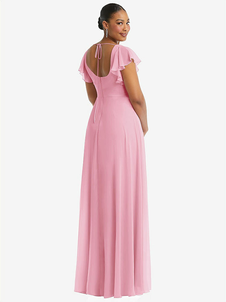 【NEW】【STYLE: 1568】フラッター 袖 スクープ オープンバック シフォン マキシ ドレス【COLOR: Peony Pink】【SIZE: 00-30W】