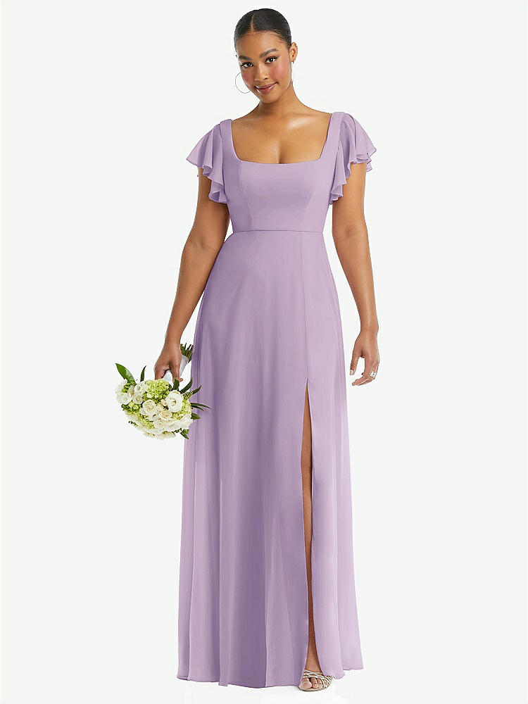 【NEW】【STYLE: 1568】フラッター 袖 スクープ オープンバック シフォン マキシ ドレス【COLOR: Pale Purple】【SIZE: 00-30W】