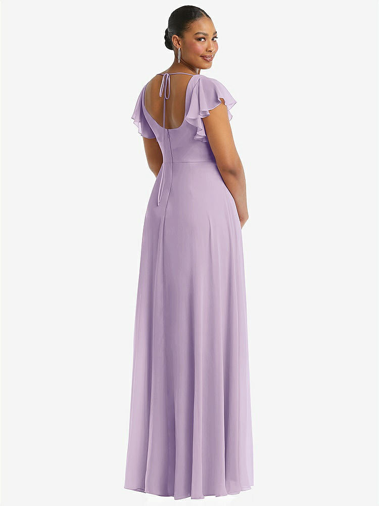 【NEW】【STYLE: 1568】フラッター 袖 スクープ オープンバック シフォン マキシ ドレス【COLOR: Pale Purple】【SIZE: 00-30W】