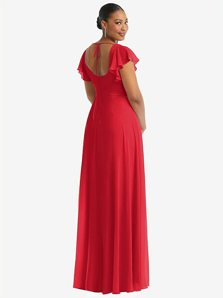 【STYLE: 1568】Flutter Sleeve Scoop Open-Back Chiffon Maxi Dress【COLOR: Parisian Red】