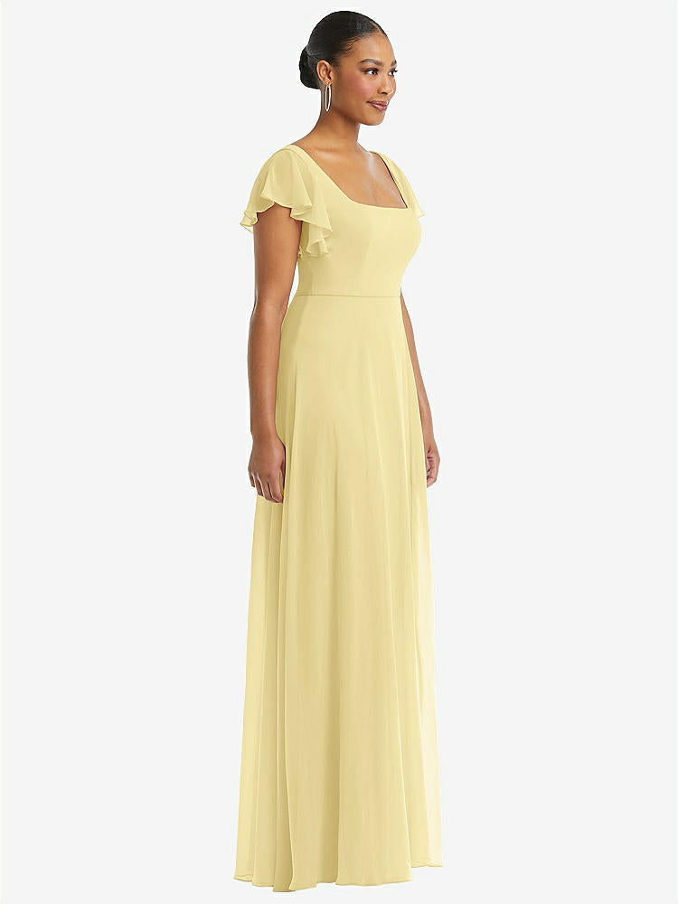 【NEW】【STYLE: 1568】フラッター 袖 スクープ オープンバック シフォン マキシ ドレス【COLOR: Pale Yellow】【SIZE: 00-30W】