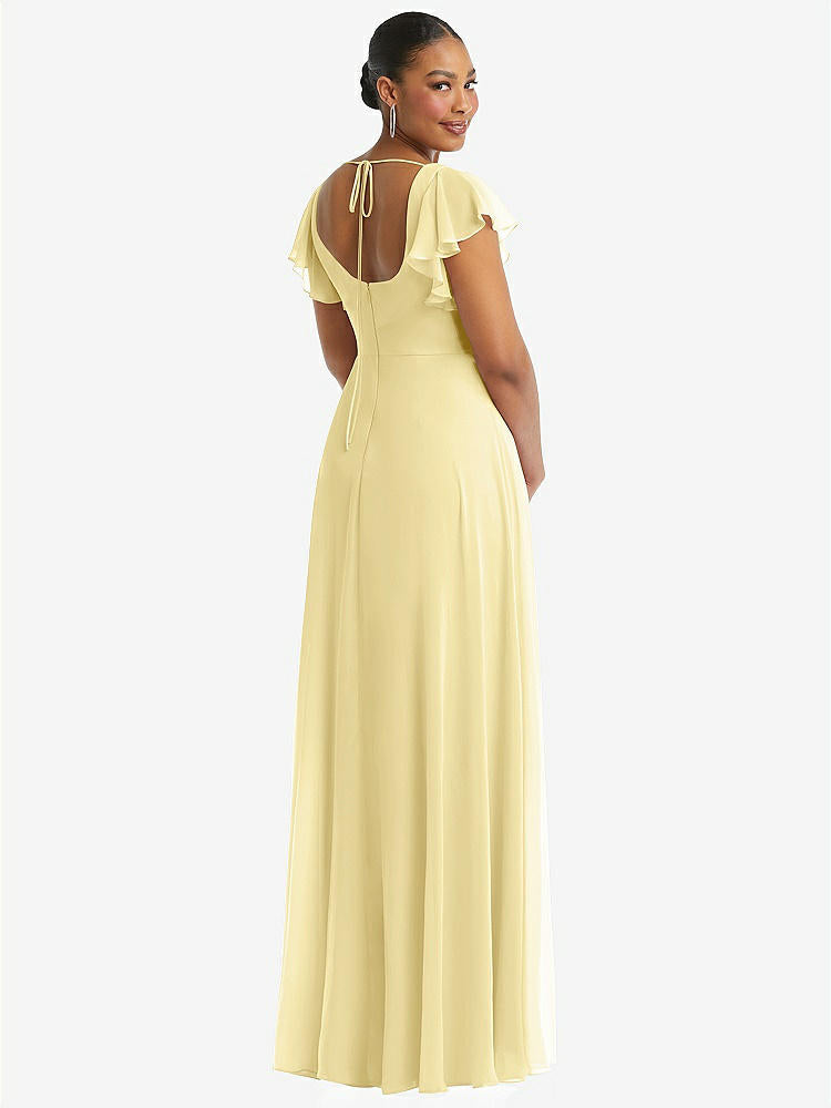 【NEW】【STYLE: 1568】フラッター 袖 スクープ オープンバック シフォン マキシ ドレス【COLOR: Pale Yellow】【SIZE: 00-30W】