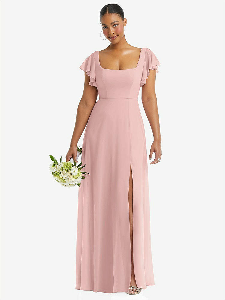 【NEW】【STYLE: 1568】フラッター 袖 スクープ オープンバック シフォン マキシ ドレス【COLOR: Rose - PANTONE Rose Quartz】【SIZE: 00-30W】