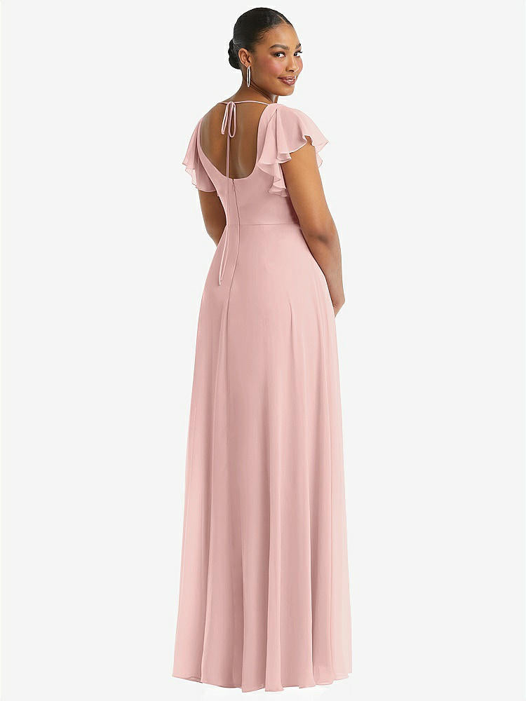 【NEW】【STYLE: 1568】フラッター 袖 スクープ オープンバック シフォン マキシ ドレス【COLOR: Rose - PANTONE Rose Quartz】【SIZE: 00-30W】