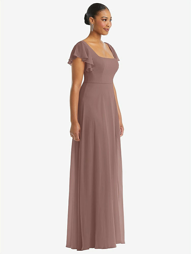 【STYLE: 1568】Flutter Sleeve Scoop Open-Back Chiffon Maxi Dress【COLOR: Sienna】