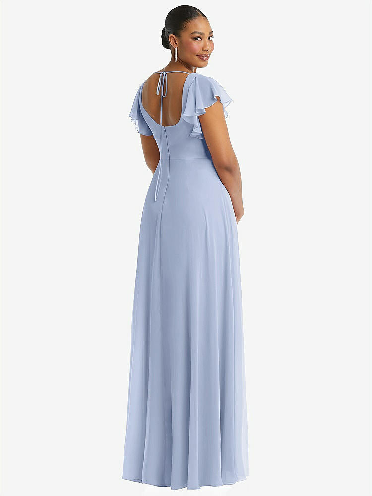 【NEW】【STYLE: 1568】フラッター 袖 スクープ オープンバック シフォン マキシ ドレス【COLOR: Sky Blue】【SIZE: 00-30W】