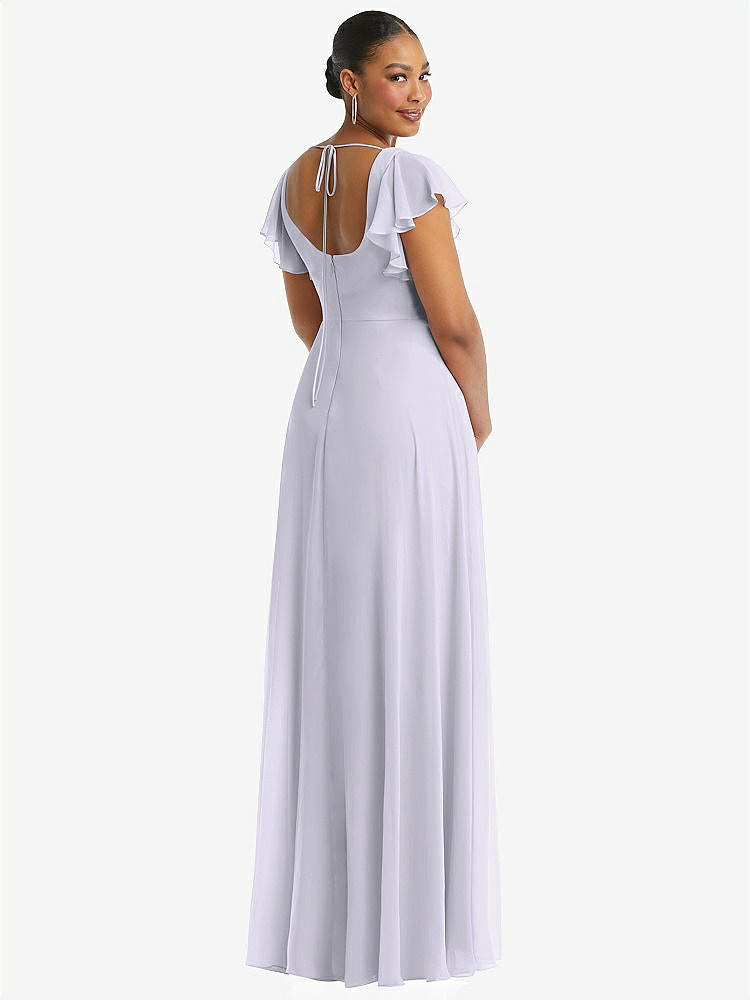 【NEW】【STYLE: 1568】フラッター 袖 スクープ オープンバック シフォン マキシ ドレス【COLOR: Silver Dove】【SIZE: 00-30W】