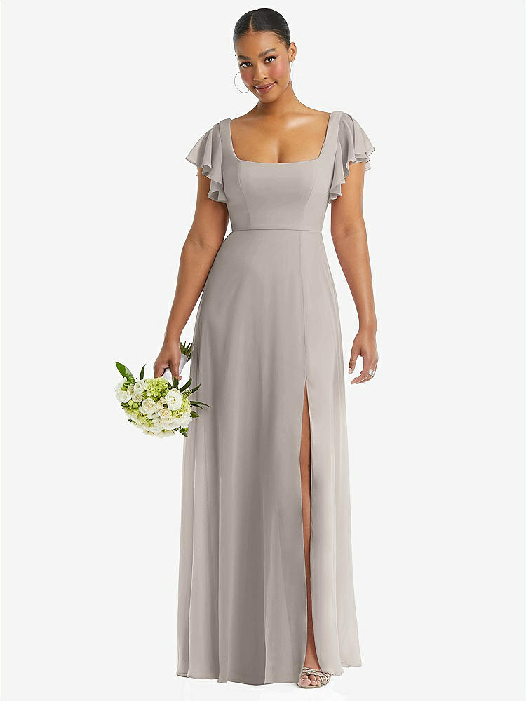 【NEW】【STYLE: 1568】フラッター 袖 スクープ オープンバック シフォン マキシ ドレス【COLOR: Taupe】【SIZE: 00-30W】