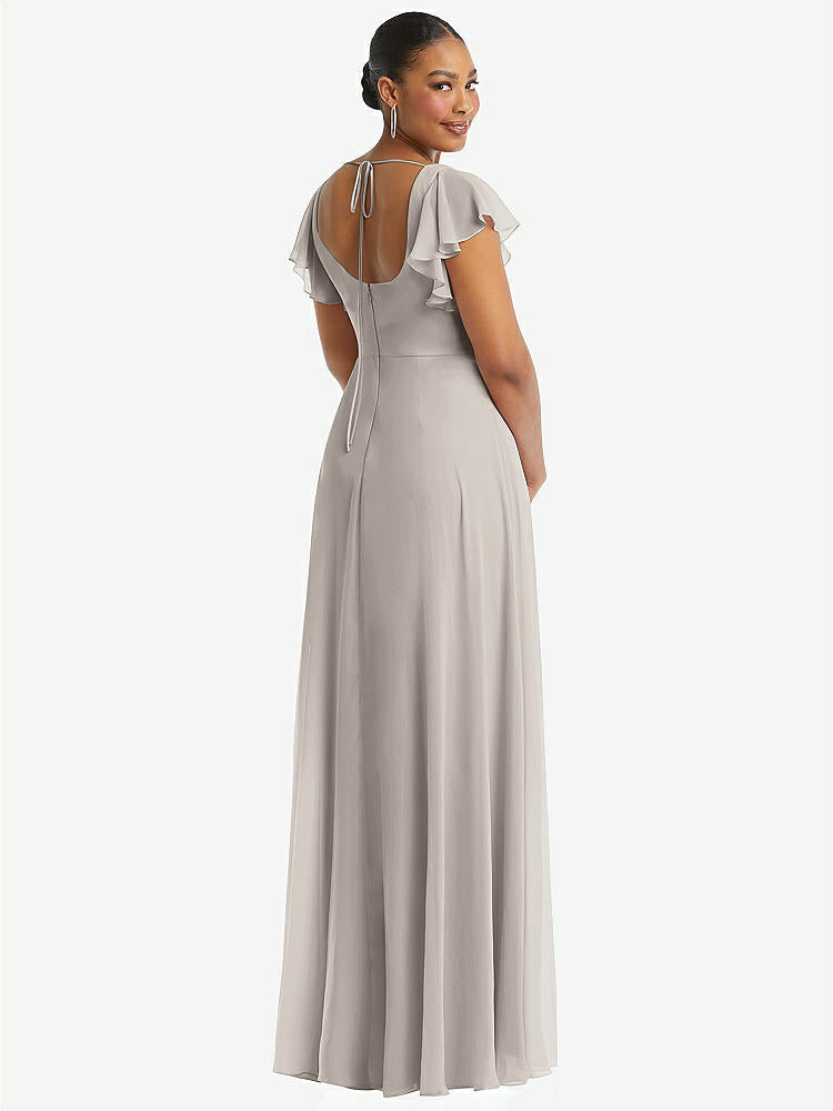 【NEW】【STYLE: 1568】フラッター 袖 スクープ オープンバック シフォン マキシ ドレス【COLOR: Taupe】【SIZE: 00-30W】