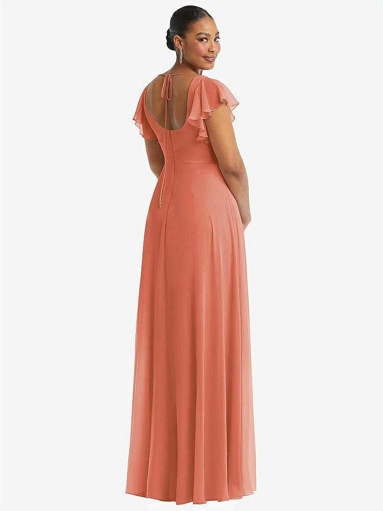 【STYLE: 1568】Flutter Sleeve Scoop Open-Back Chiffon Maxi Dress【COLOR: Terracotta Copper】