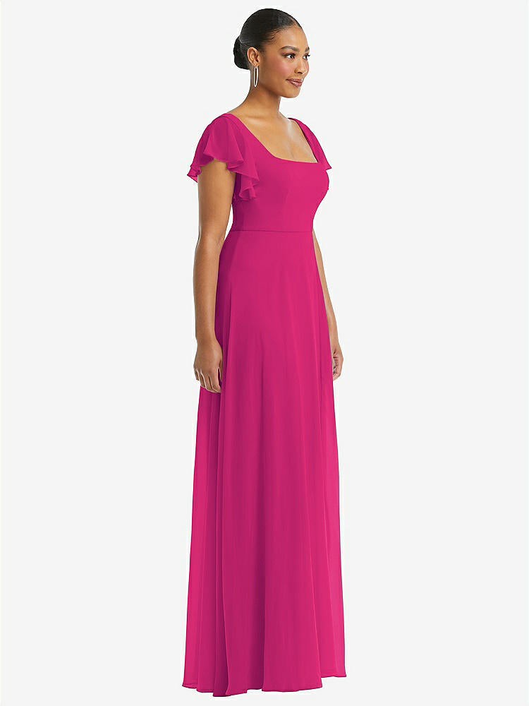 【NEW】【STYLE: 1568】フラッター 袖 スクープ オープンバック シフォン マキシ ドレス【COLOR: Think Pink】【SIZE: 00-30W】