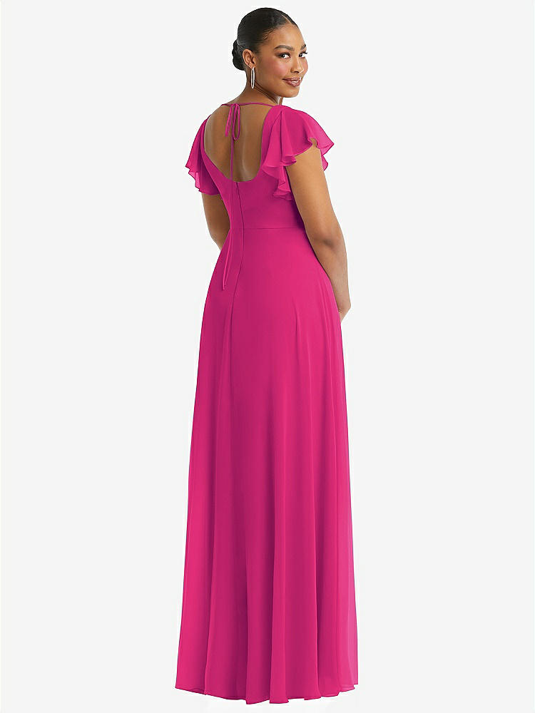 【NEW】【STYLE: 1568】フラッター 袖 スクープ オープンバック シフォン マキシ ドレス【COLOR: Think Pink】【SIZE: 00-30W】