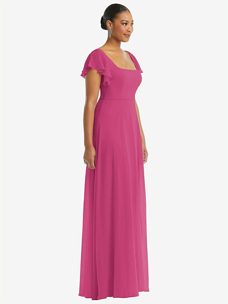 【NEW】【STYLE: 1568】フラッター 袖 スクープ オープンバック シフォン マキシ ドレス【COLOR: Tea Rose】【SIZE: 00-30W】