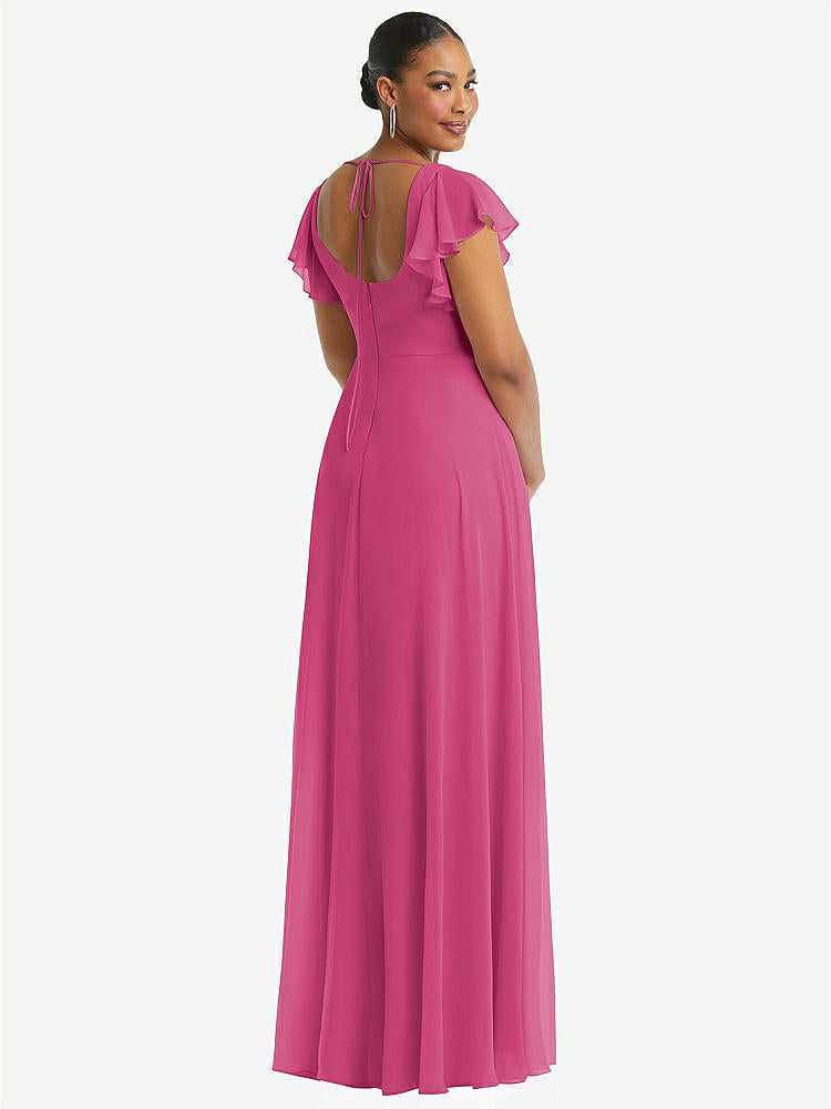【NEW】【STYLE: 1568】フラッター 袖 スクープ オープンバック シフォン マキシ ドレス【COLOR: Tea Rose】【SIZE: 00-30W】