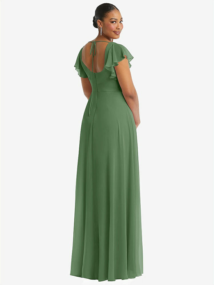 【STYLE: 1568】Flutter Sleeve Scoop Open-Back Chiffon Maxi Dress【COLOR: Vineyard Green】